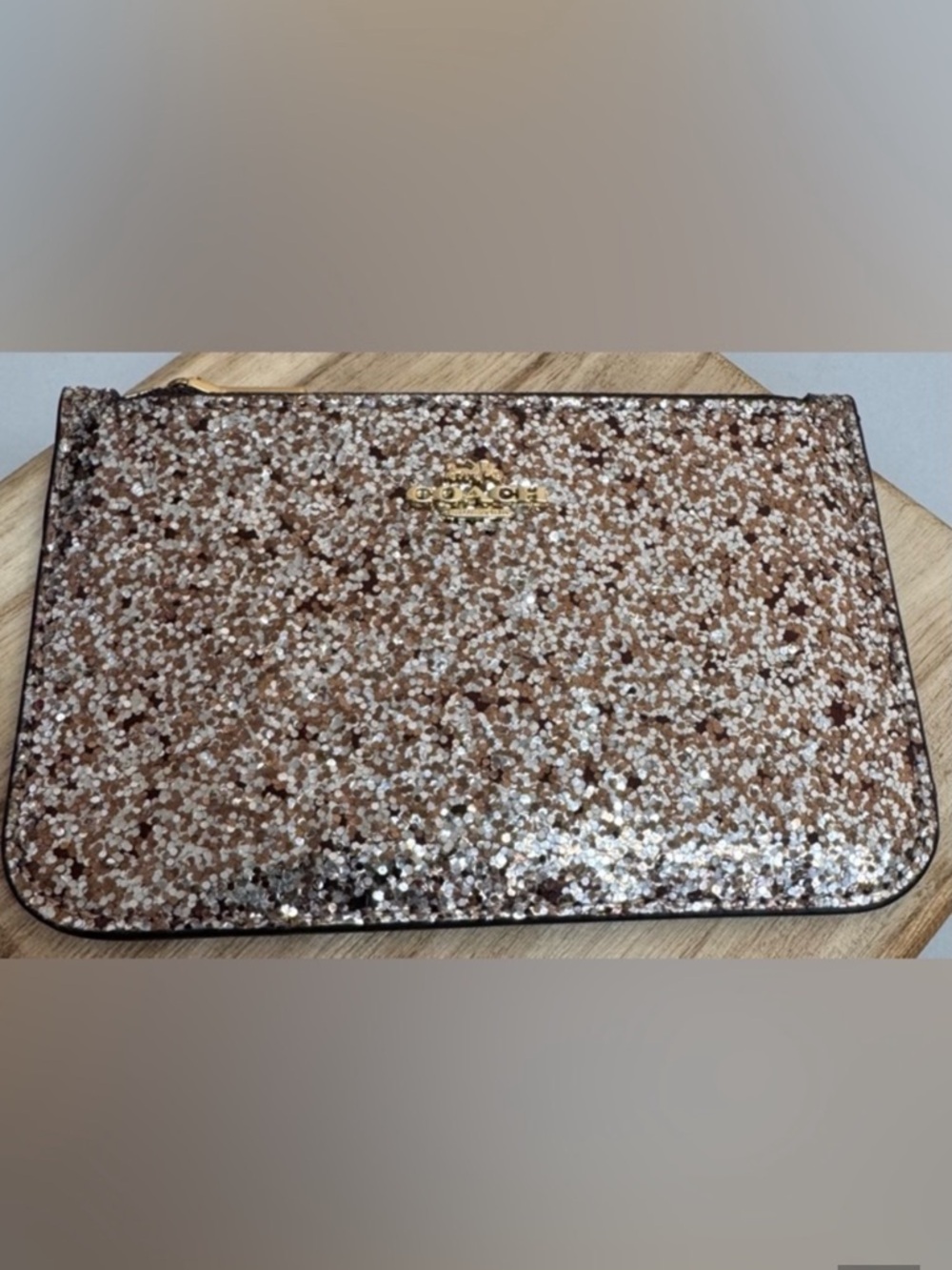 COACH Glitter Zip Pouch Card Holder in Gold Sparkle - Picture 6 of 7